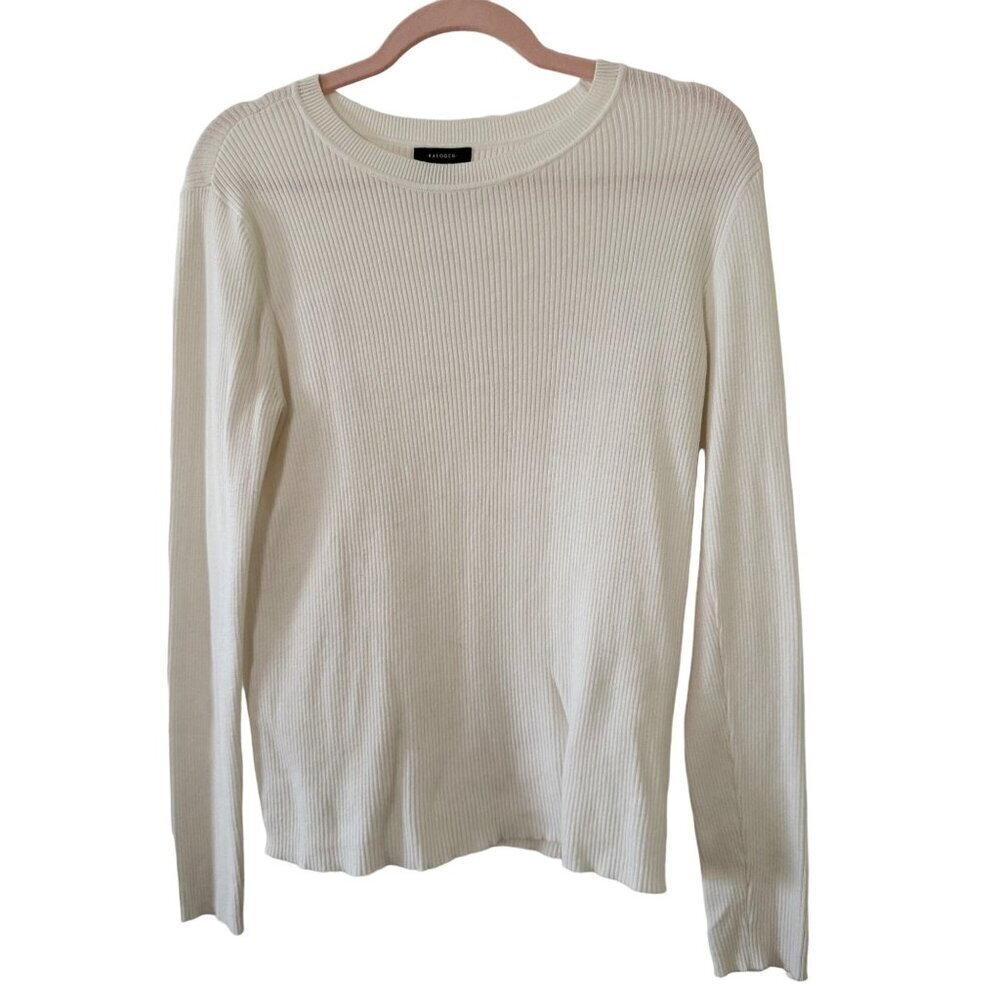 Halogen Womens Ribbed White Sweater L Long Sleeve Round Neck Soft Blend Fabric - Picture 9 of 16